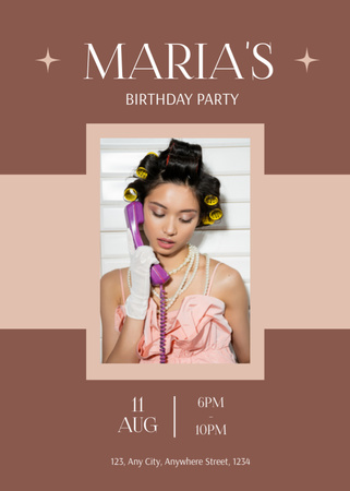 Young Asian Woman Birthday Party Flayer Design Template