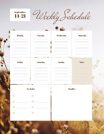 Weekly Schedule Planner on Golden Field of Flowers Notepad 8.5x11in Design Template