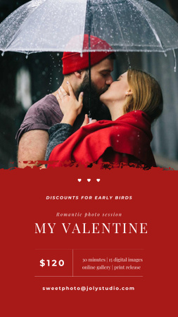 Lovers kissing under umbrella on Valentines Day Instagram Story Design Template