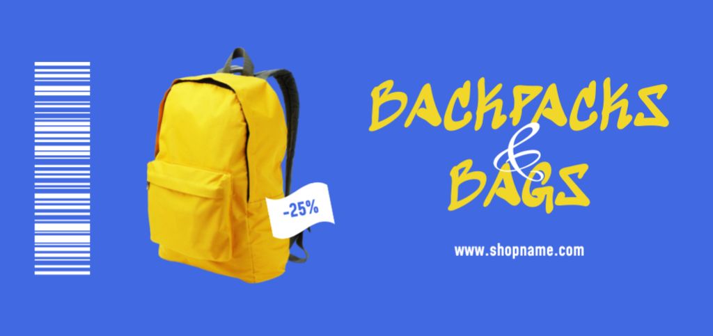 Ontwerpsjabloon van Coupon Din Large van Bags and Backpacks Discount Voucher on Bright Blue