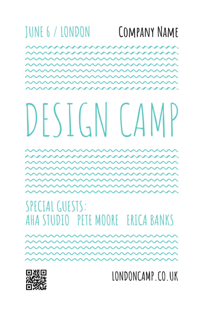 Ontwerpsjabloon van Invitation 5.5x8.5in van Design Camp Announcement With Blue Waves
