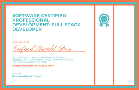 Palkinto ammattimaiselle ohjelmistokehittäjälle Certificate 5.5x8.5in Design Template