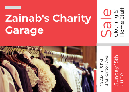 Platilla de diseño Charity Sale Announcement Clothes On Hangers Postcard 5x7in