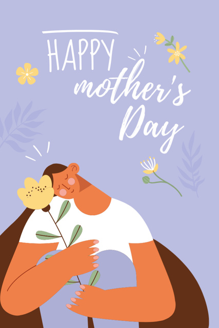 Happy Mother's Day Greeting on Purple Postcard 4x6in Vertical Design Template