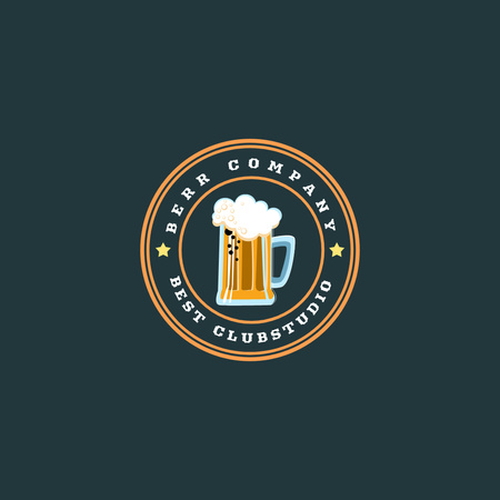 Beer Company Emblem with Beer Glass Logo Design Template