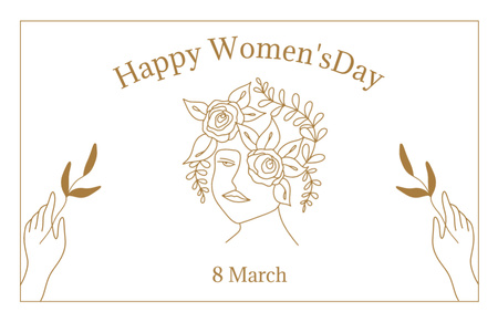 Women's Day Greeting with Beautiful Female Portrait Thank You Card 5.5x8.5in Design Template
