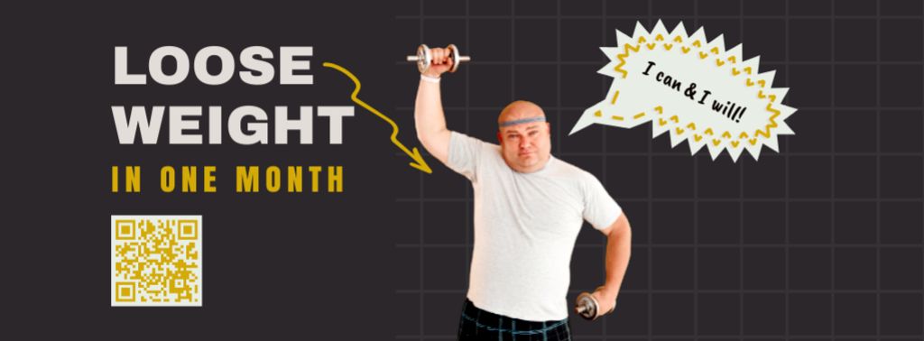 Overweight Man Doing Fitness with Dumbbells Facebook cover Design Template