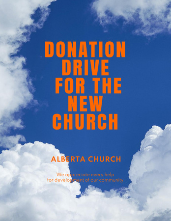 Plantilla de diseño de Anuncio sobre Donación para Nueva Iglesia en el Fondo del Cielo Flyer 8.5x11in 
