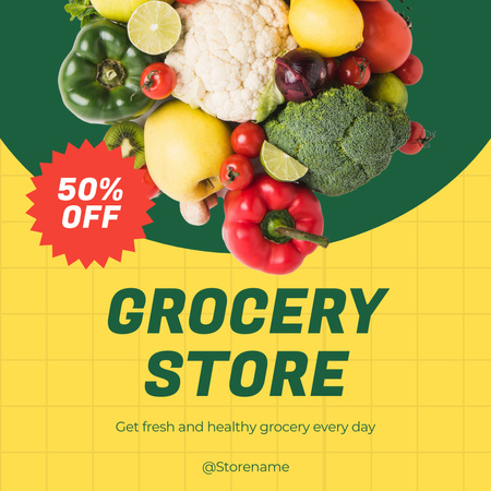 Fresh And Ripe Grocery With Discount Instagram Design Template
