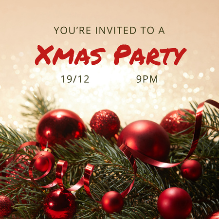 Christmas Holiday Party Announcement With Shining Baubles Instagram Design Template