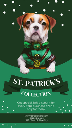 Designvorlage Verkaufsmitteilung zum St. Patrick's Day mit süßem Welpen für Instagram Story
