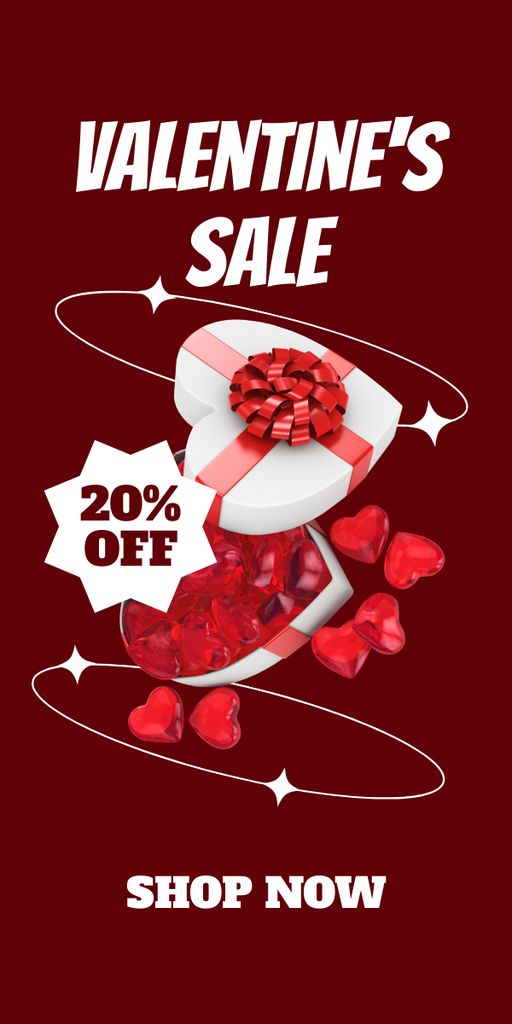 Valentine's Day Discount Announcement with Box of Roses Graphic Modelo de Design