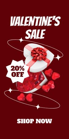 Valentine's Day Discount Announcement with Box of Roses Graphic Design Template