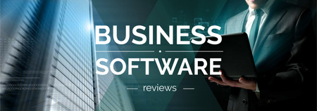 Designvorlage business software review mann tippt auf laptop für Tumblr