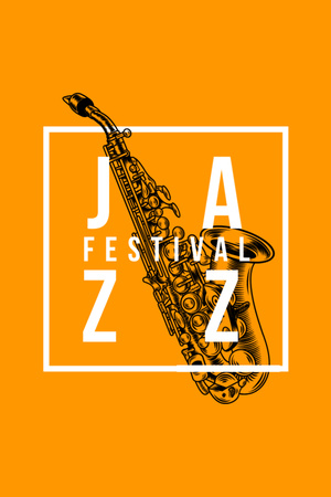 Jazz Festival Announcement with Saxophone on Orange Flyer 4x6inデザインテンプレート