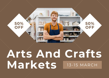 Arts And Crafts Markets With Discount In Spring Card Šablona návrhu