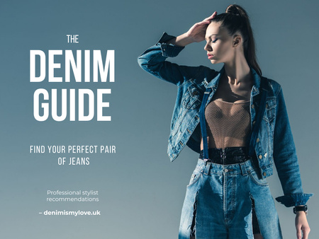 The Denim Guide with Stylish Girl Presentation Modelo de Design