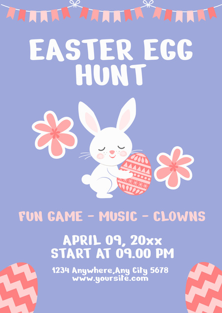 Easter Egg Hunt Announcement with Illustration of Easter Rabbit and Painted Eggs Poster Šablona návrhu