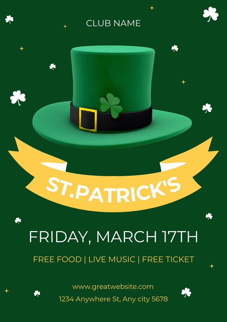 St. Patrick's Day Party Announcement with Green Hat Poster Design Template