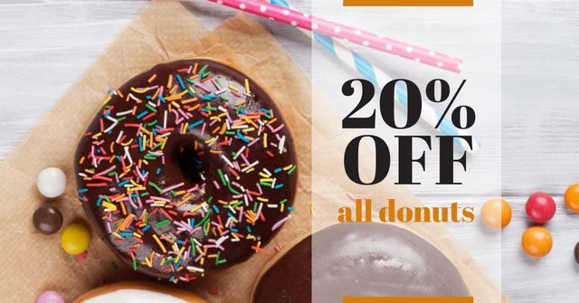 Sweet glazed Donuts with sprinkles Facebook AD Design Template