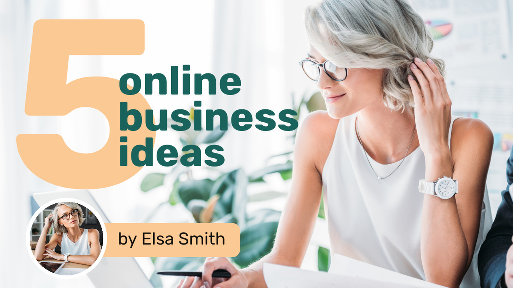 Modèle de visuel Business Ideas Young Businesswoman in Light Office - Youtube Thumbnail