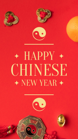 Platilla de diseño Happy Chinese New Year Greeting With Symbols Instagram Video Story