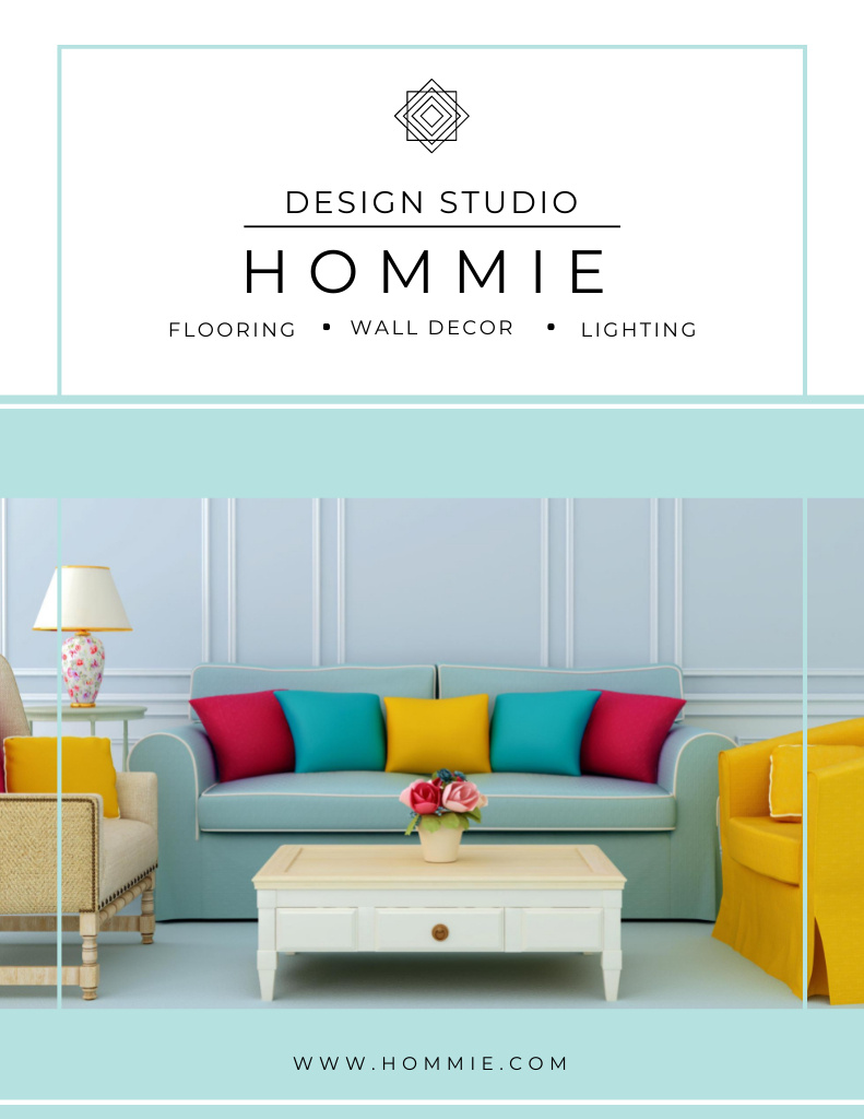 Ontwerpsjabloon van Poster 8.5x11in van Ad of Furniture Sale with Modern Interior in Bright Colors