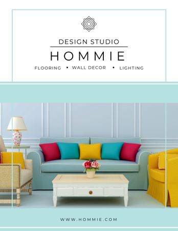 Platilla de diseño Ad of Furniture Sale with Modern Interior in Bright Colors Poster 8.5x11in