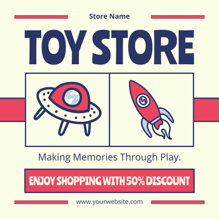 Designvorlage Kinderspielzeug-Shop-Rabatt mit Raumschiffen für Instagram AD