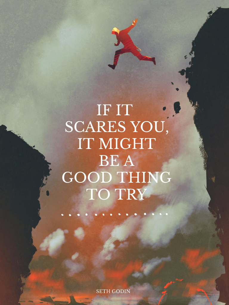 Motivational quote with Man Jumping over canyon Poster US Šablona návrhu