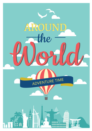 Inspiration for Adventure Around the World with Illustration of Balloon Poster 28x40inデザインテンプレート