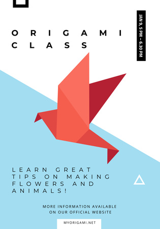 Origami Classes Invitation with Red Paper Dove Poster 28x40in Design Template