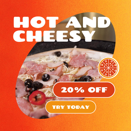 Delicious Pizza With Cheese And Discount In Pizzeria Animated Post Design Template