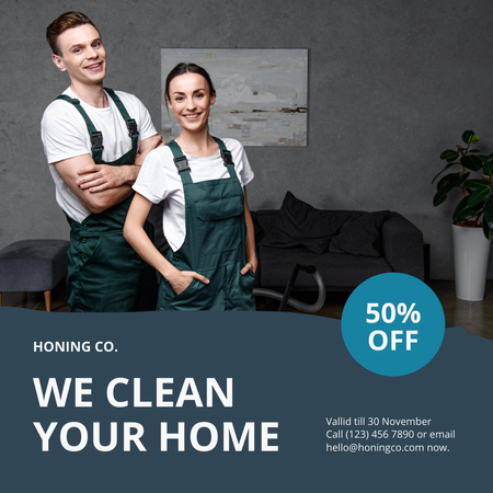 Felelősségteljes otthoni takarítási szolgáltatásokat kínálunk kedvezményekkel Instagram AD tervezősablon