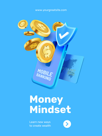 Plantilla de diseño de Mentalidad de dinero con teléfono y monedas Poster US 