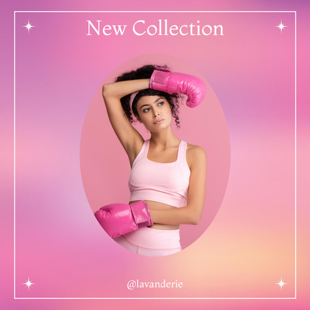 Novo anúncio de coleção com mulher em luvas de boxe Instagram Modelo de Design