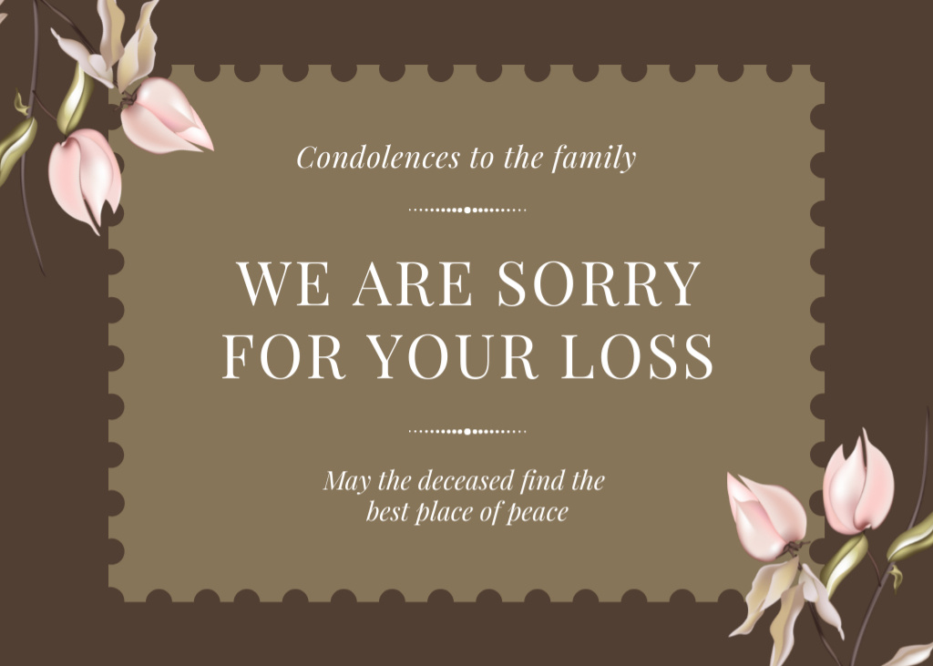 Deepest Condolence Messages on Death with Flowers Postcard 5x7in Šablona návrhu