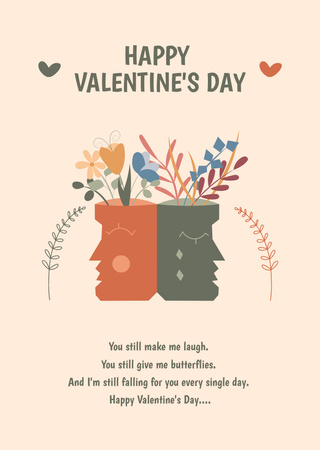 Happy Valentine's Day Illustration And Celebration Postcard A6 Vertical Design Template