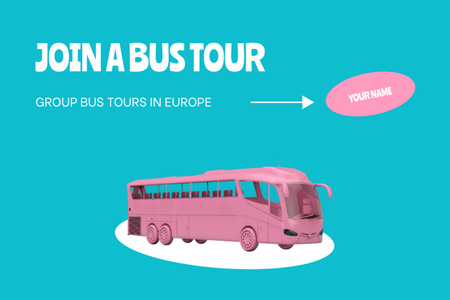 Designvorlage Travel Tour Ad with Pink Bus für Flyer 4x6in Horizontal
