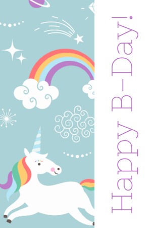 Template di design Divertenti auguri di buon compleanno con magici unicorni Postcard 5x7in Vertical