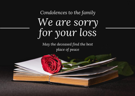 Condolences Card with Book and Rose Postcard 5x7in Design Template