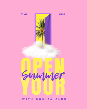 Modèle de visuel Annonce de fête d'été avec palmier dans la porte - Poster 16x20in