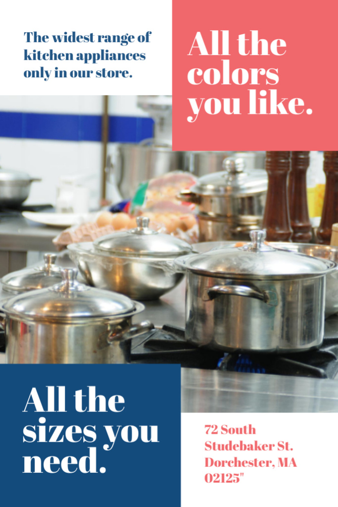 Plantilla de diseño de Kitchen Utensils Store Ad with Pots on Stove Flyer 4x6in 
