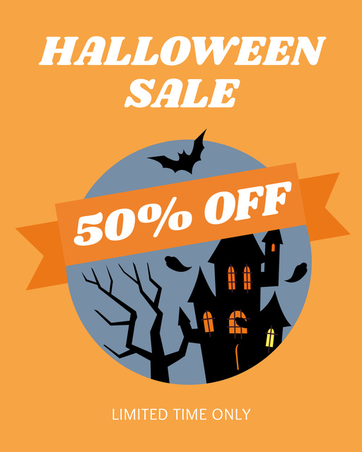 Halloween Holiday Sale with Castle in Orange Poster 16x20in Design Template