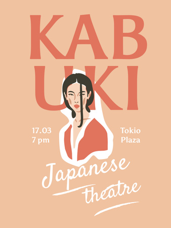 Színházi előadás bejelentése ázsiai nővel Poster US tervezősablon