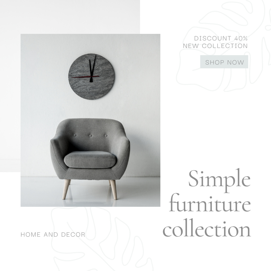 Furniture Offer with Stylish Grey Armchair Instagram Tasarım Şablonu
