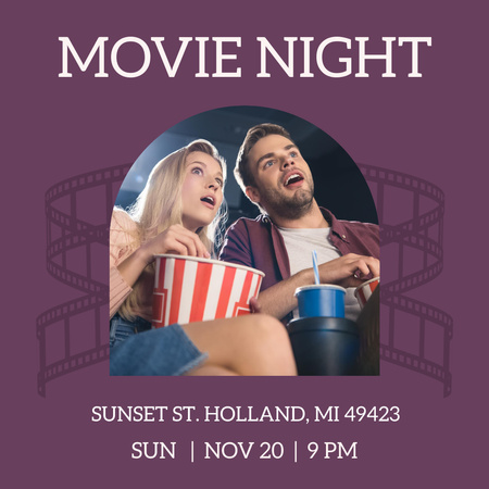 Movie Night with Couple Watching Film Instagram Design Template