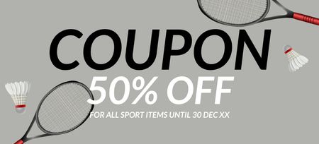 Sports Store Ad with Badminton Equipment Set Coupon 3.75x8.25in Design Template
