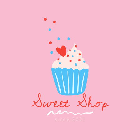 Ontwerpsjabloon van Logo 1080x1080px van Ad of Cake Shop with Sweet Cupcake