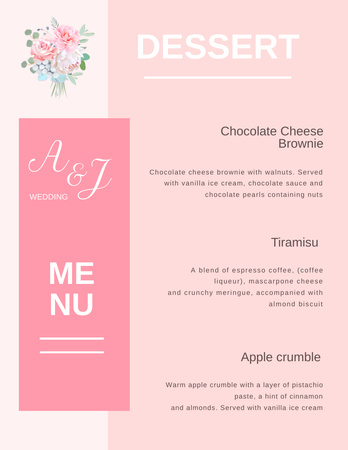 Lista de sobremesas de casamento em layout rosa Menu 8.5x11in Modelo de Design